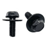 A set of ten black U-nut clips and bolts used for fastening engine covers and undertrays.