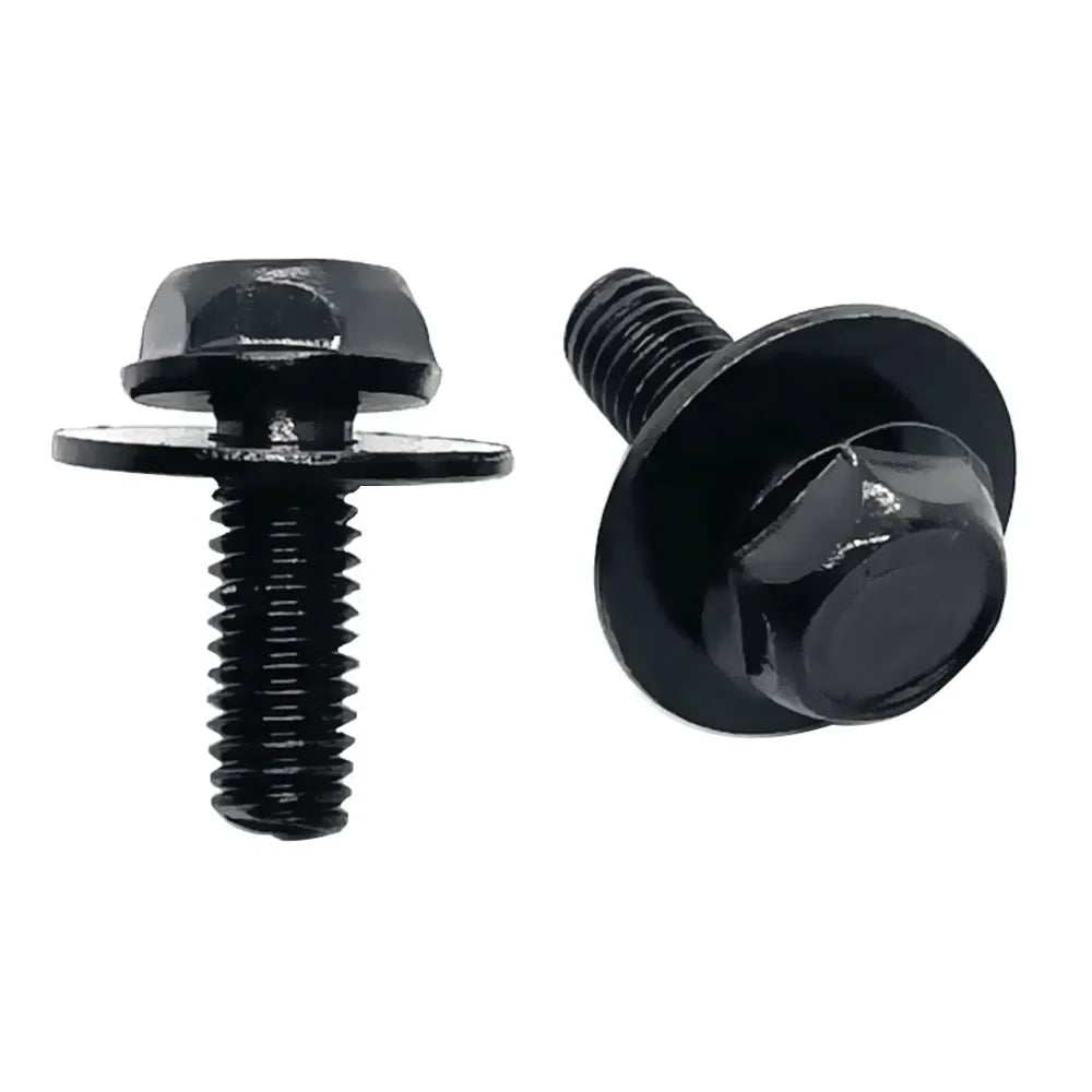 A set of ten black U-nut clips and bolts used for fastening engine covers and undertrays.
