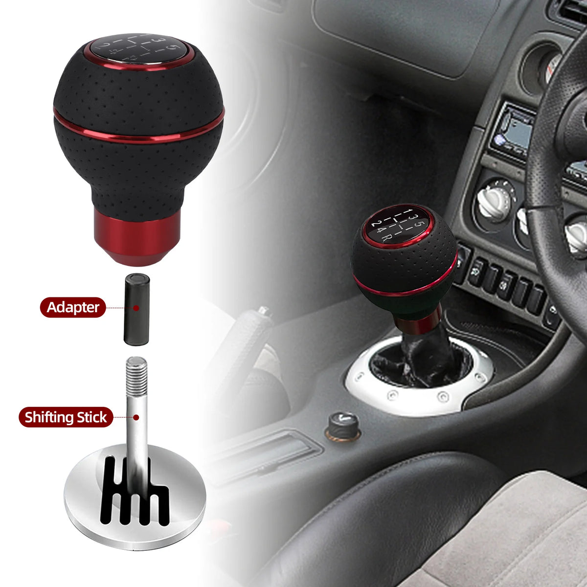 Universal Aluminum Alloy Shift Knob with Leather Grip