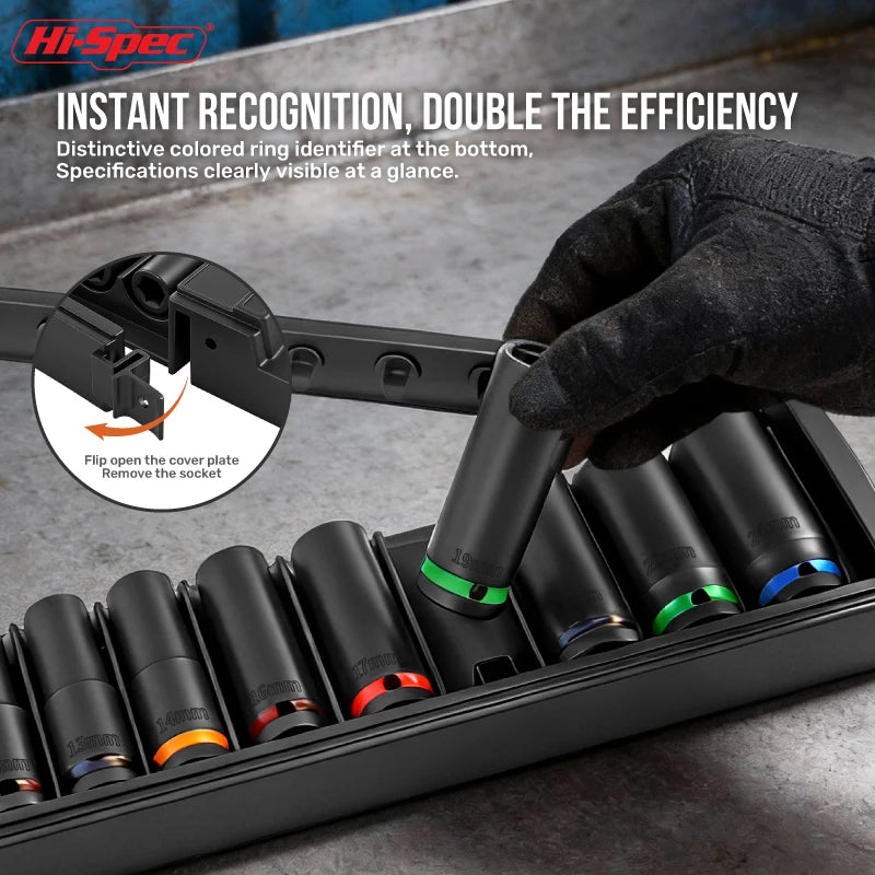 1/2 Inch Drive Impact Socket Set with Storage Rack (8-24mm)
