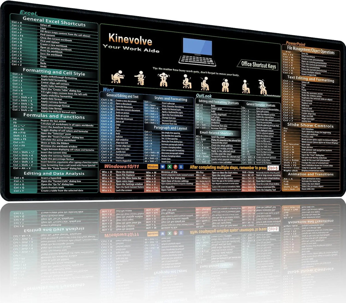 Excel Shortcut Large Mouse Pad with Stitched Edges