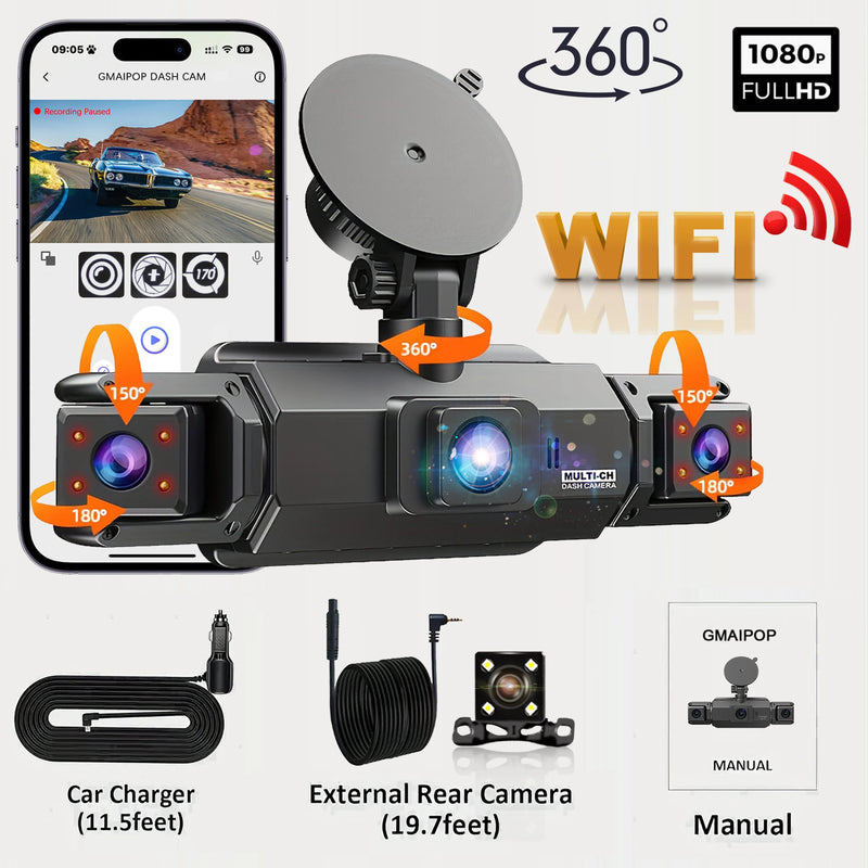 4-Channel HD Dashcam with WiFi & Night Vision