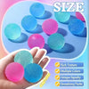 A hand holds various colorful squishy stress balls showing different textures and colors for sensory play