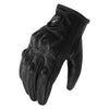 Black carbon fiber motorcycle gloves with a touchscreen compatible design