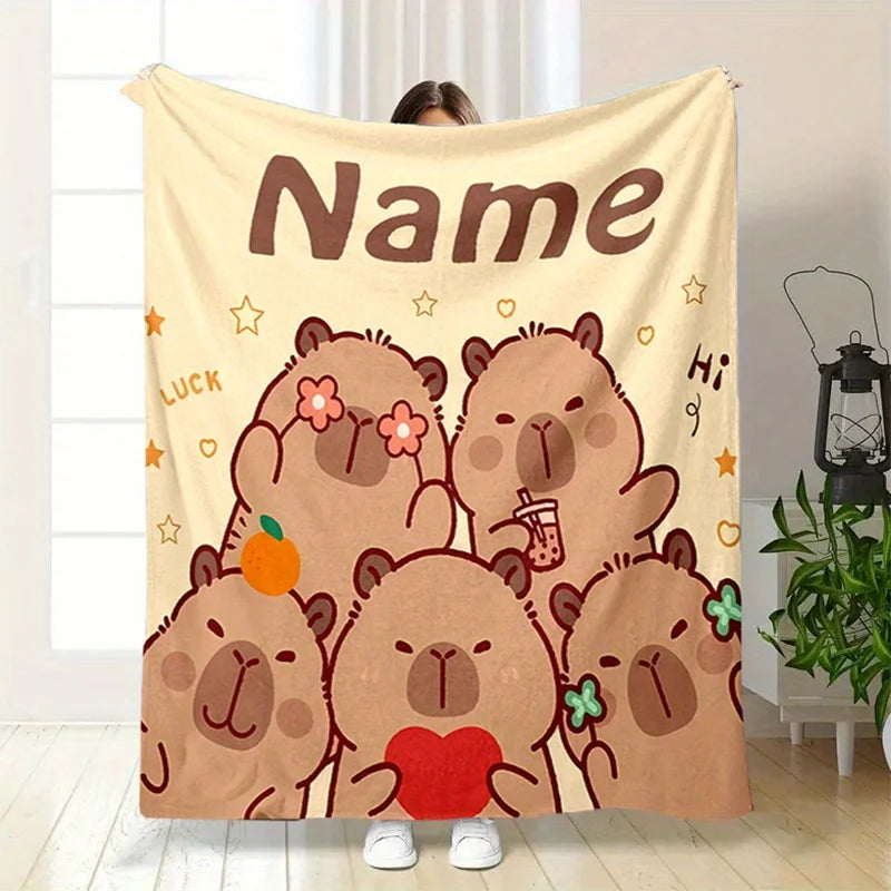 Personalized Guinea Pig & Capybara Flannel Throw Blanket
