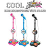 A portable karaoke microphone with a stand featuring colorful light effects.