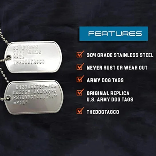 Personalized Stainless Steel Dog Tag Necklace Set - Military Style with Rubber Silencers