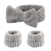Gray microfiber wrist washing bands or face-saving cuffs with a fluffy texture