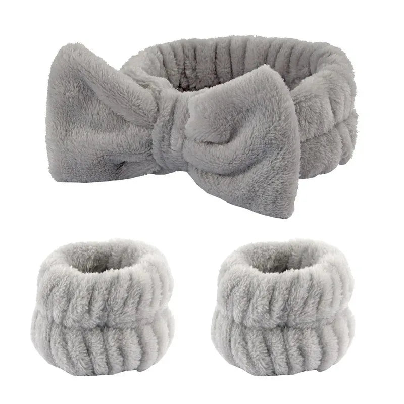 Gray microfiber wrist washing bands or face-saving cuffs with a fluffy texture