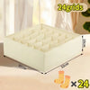 A white fabric organizer with 24 grids is shown, featuring a square shape and measuring 32cm by 10cm.