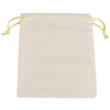 A cream-colored velvet drawstring jewelry pouch with light yellow ties.