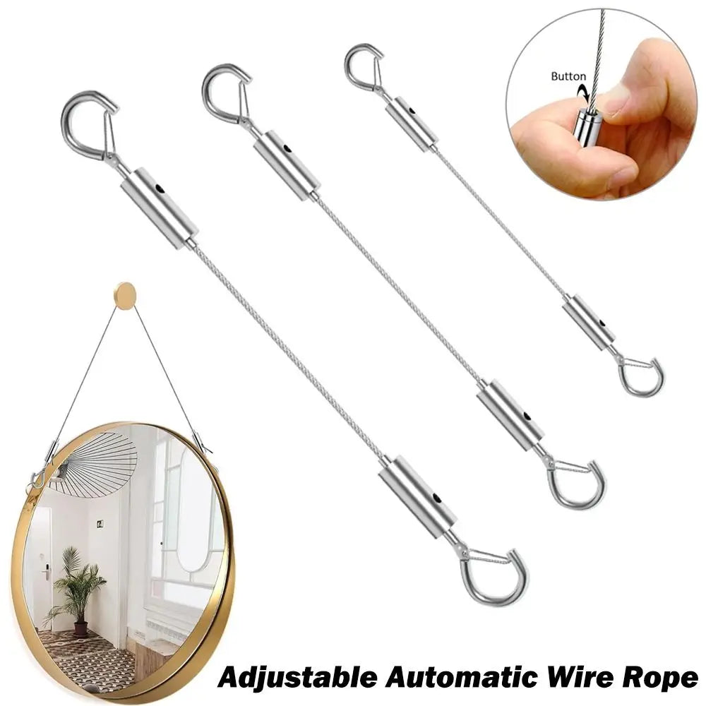 Adjustable stainless steel wire rope with a button for hanging pictures and decor