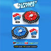 A set of alphabet battle cards featuring red and blue themed tiles for a word game