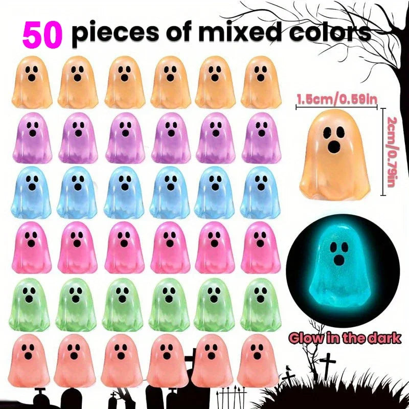 Set of 50 Glow-in-the-Dark Resin Ghost Figurines