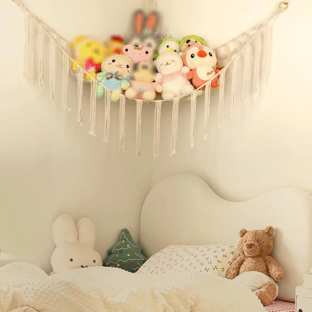 Macrame Toy Hammock for Corner Storage and Wall Decor