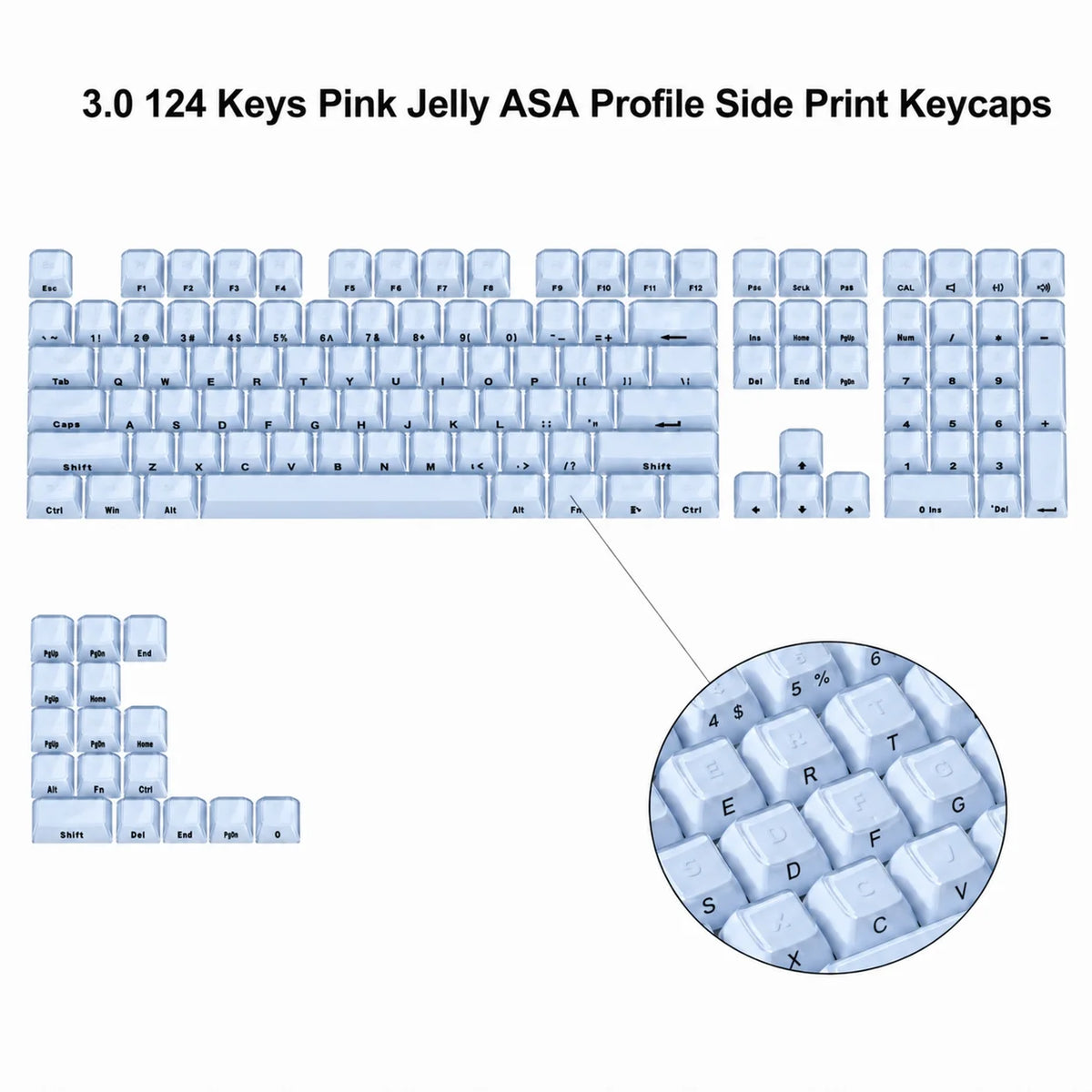 Crystal Clear Jelly Keycaps with Side-Printed Legends for Mechanical Keyboards