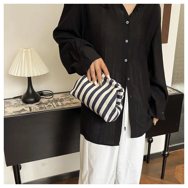 Woven Crochet Hobo Handbag with Colorblock Design