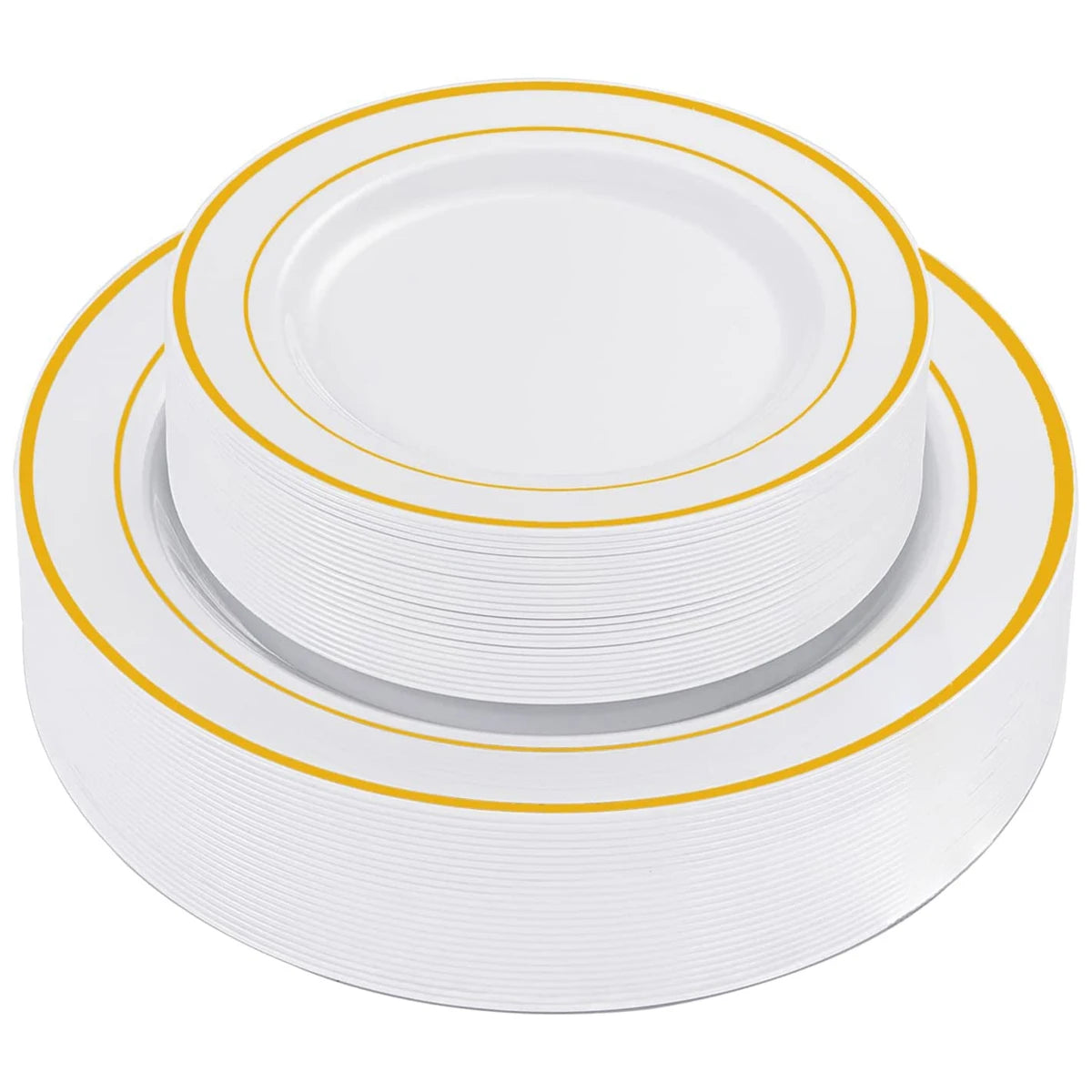 Elegant White Plastic Plates with Gold Rim