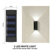 A black LED wall light fixture with two light options mounted on a white wall.