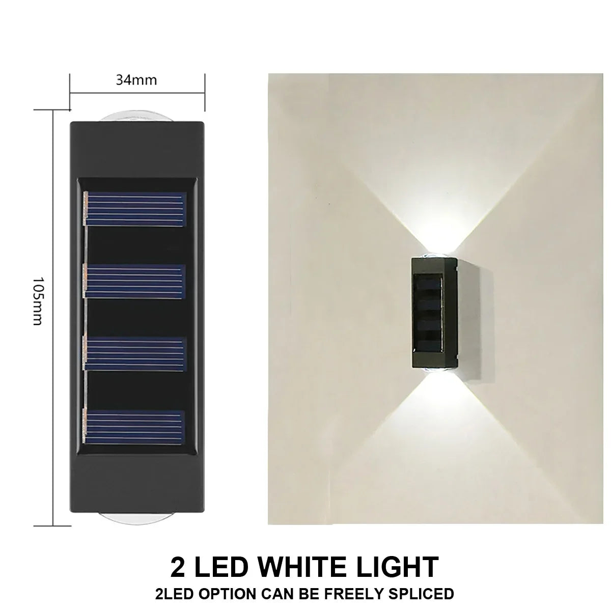A black LED wall light fixture with two light options mounted on a white wall.