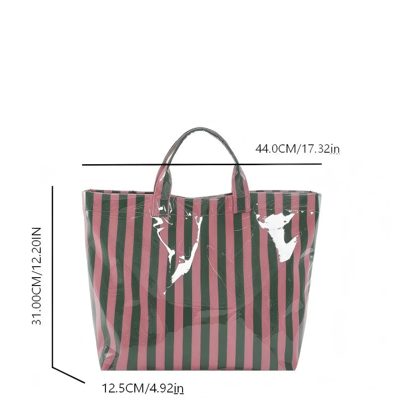 Striped PVC Waterproof Tote Bag for Everyday Use