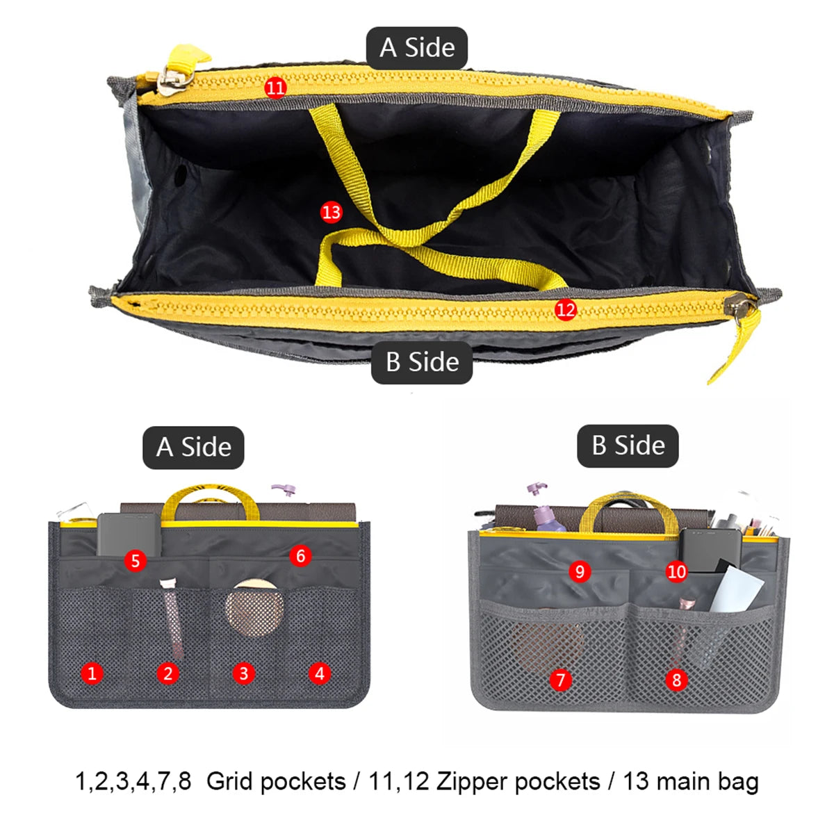Nylon Handbag Organizer with Multiple Pockets