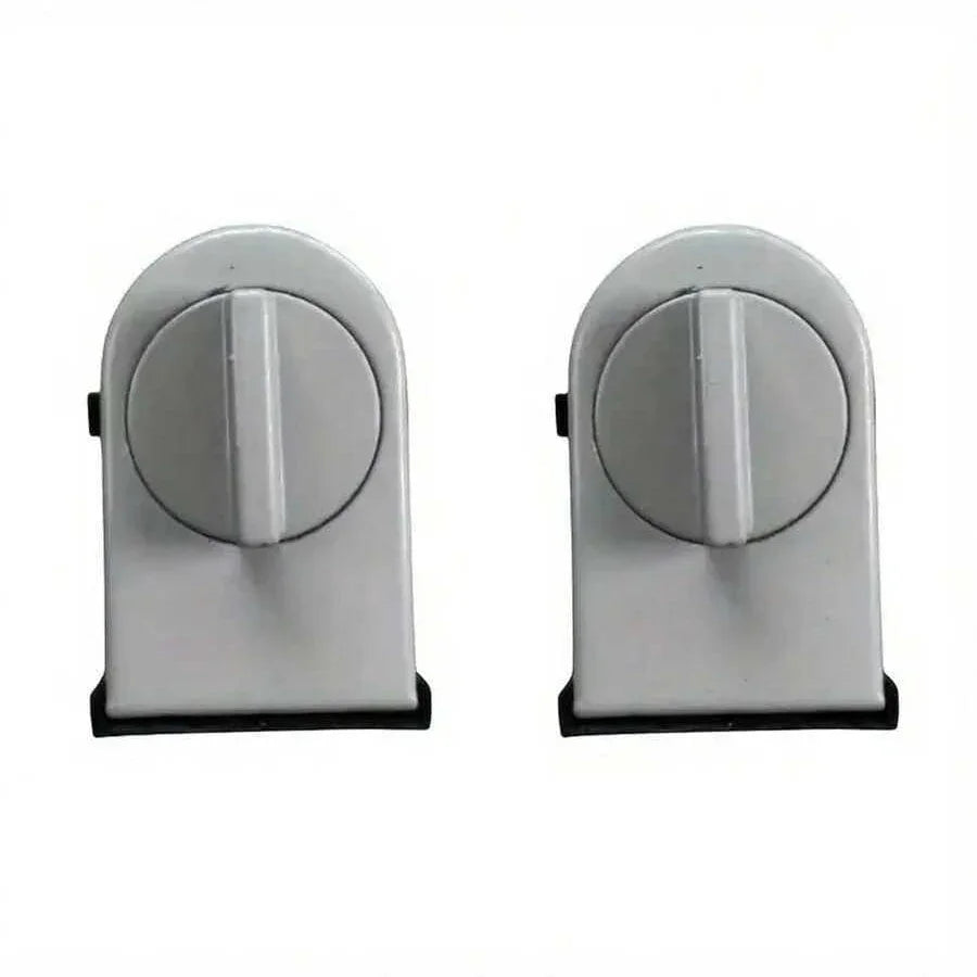 A white no-drill sliding door lock with an anti-fall limiter mechanism.