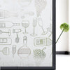 A sheet of frosted stripe privacy window film featuring various line art illustrations of wine bottles and grapes.