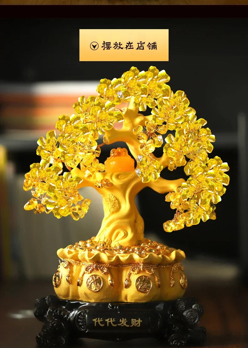 Golden Citrine Crystal Money Tree – Feng Shui Wealth Charm