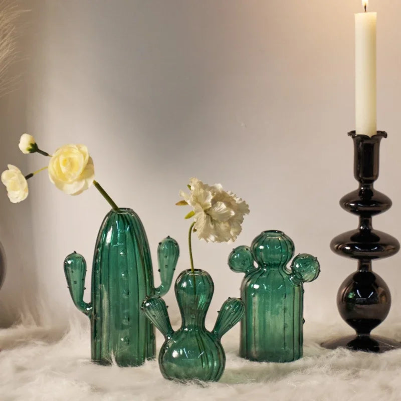 Cactus-Shaped Glass Vase for Tabletop Décor