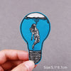 An embroidered lightbulb shaped patch featuring a skull and crossbones design on a teal background.