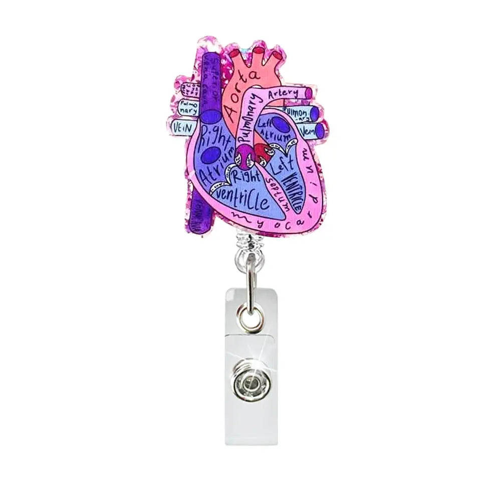 Heart Shape Glitter Acrylic Retractable Badge Reel with Crocodile Clip