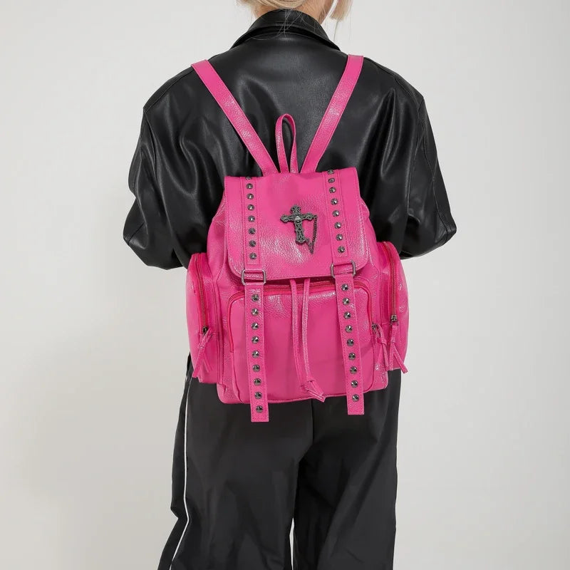 Gothic PU Leather Backpack with Rivet Accents
