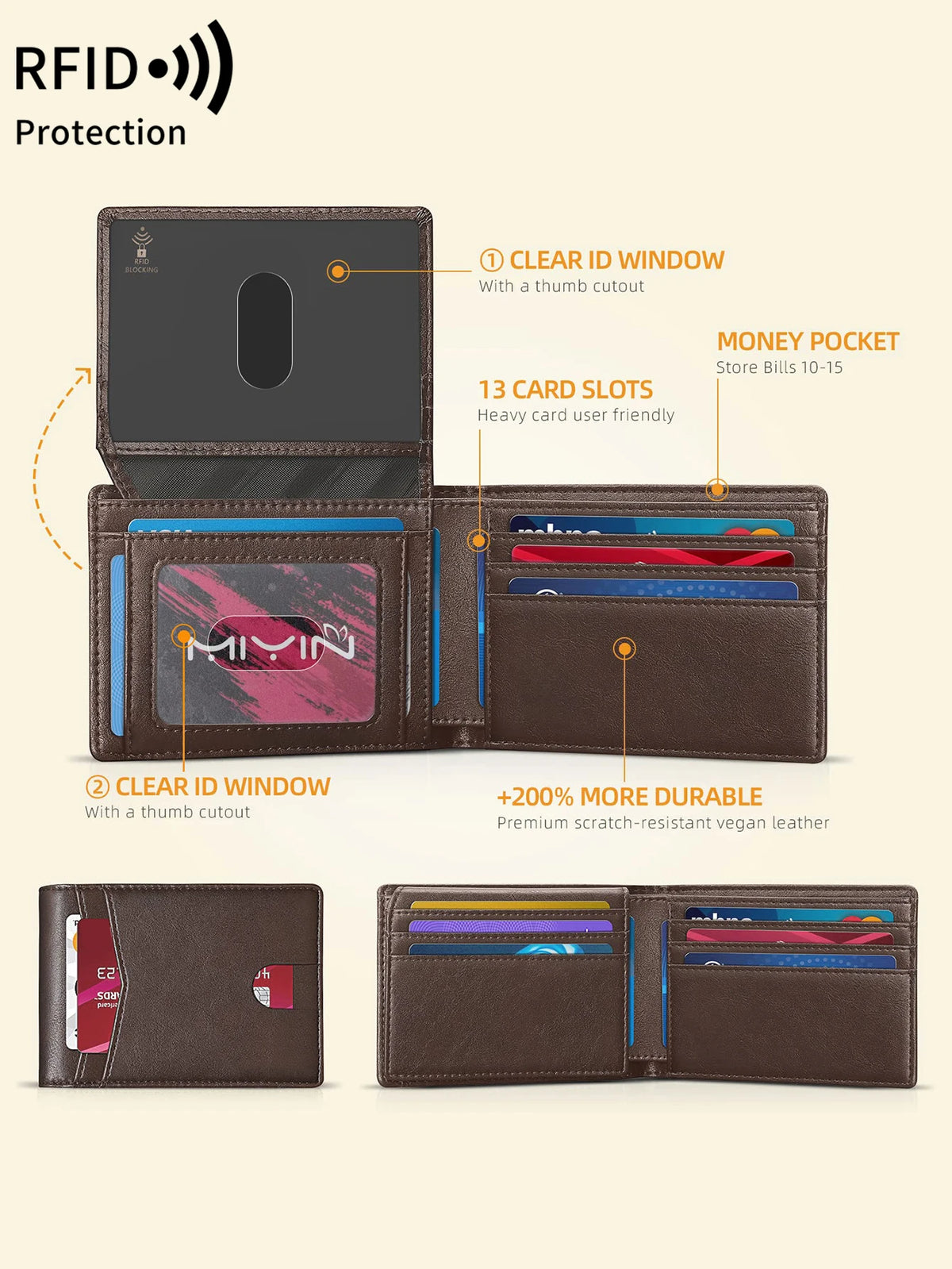Slim Carbon Fiber Trifold Wallet with RFID Protection