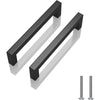 A pair of matte black stainless steel cabinet pulls shown in a perspective view.