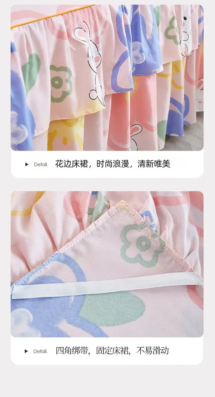 Floral Bed Skirt Set with Anti-Slip Mattress Cover