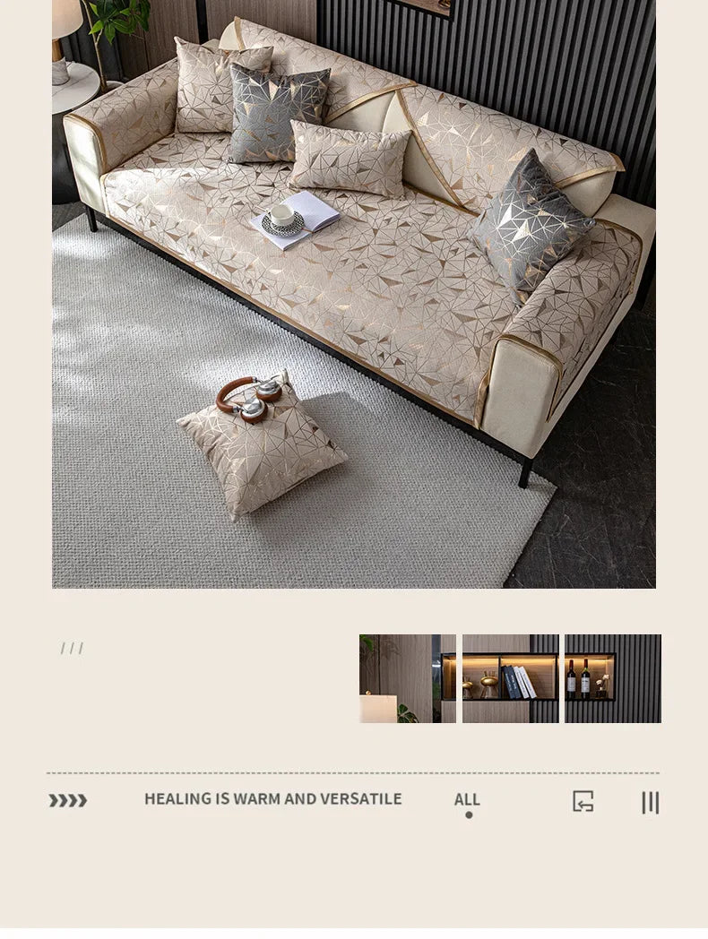 Luxury Chenille Sofa Cover with Anti-Slip Backing