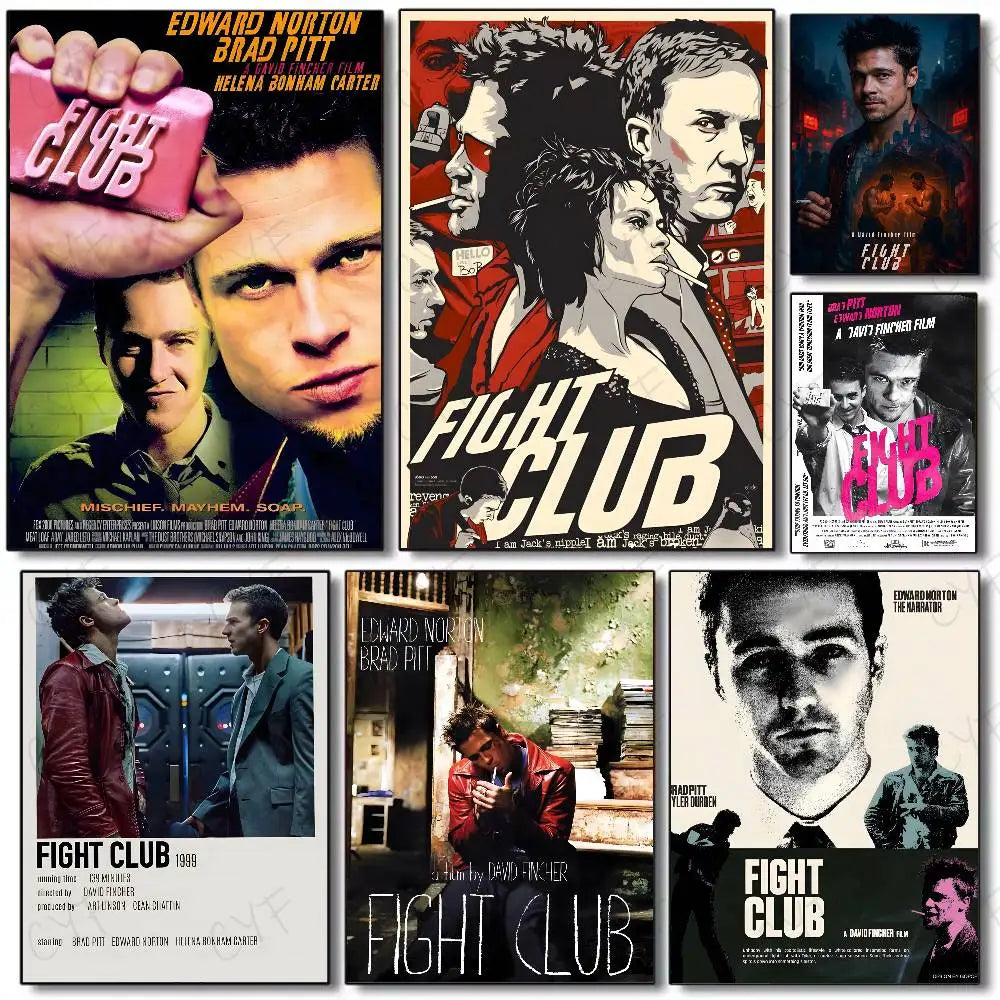A collage of Fight Club movie posters featuring various scenes and characters.
