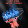 Close-up of a red and black cordless handheld jet blower featuring a high-speed brushless motor.