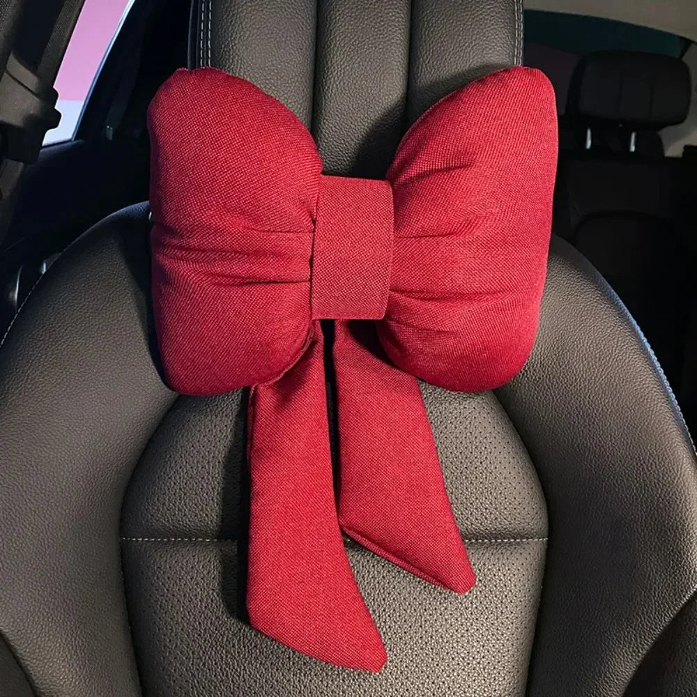 Cute Bowknot Car Neck Pillow – Plush Headrest for Comfortable Drives