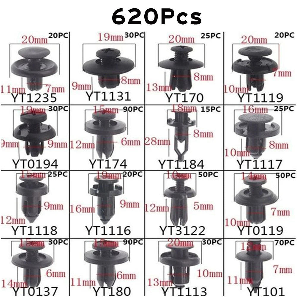 Mixed Size Plastic Retainer Clips for Auto Trim, Bumper, and Door Panels
