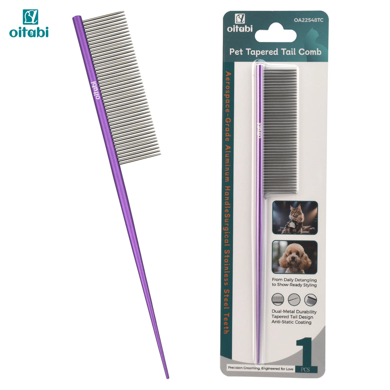 Dual-Metal Pet Grooming Comb with Tapered Tail