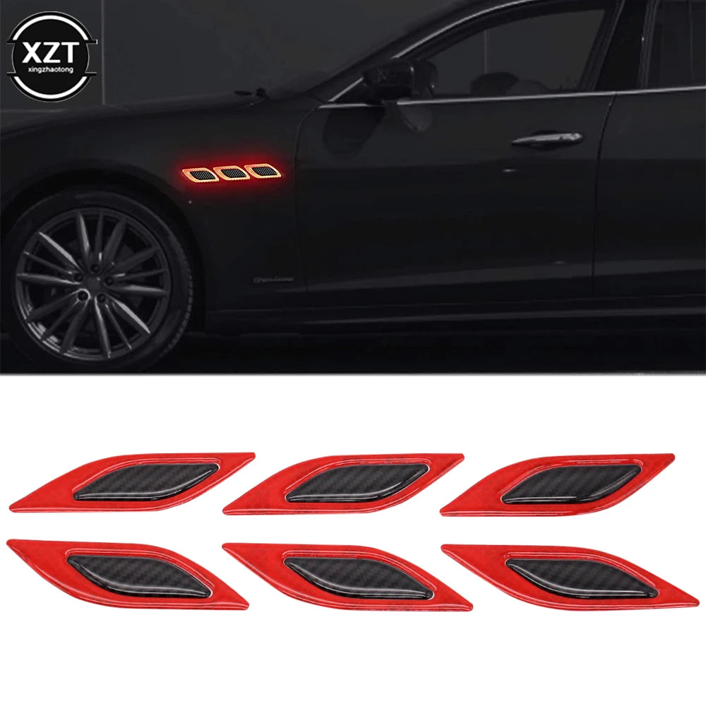 A set of six reflective carbon fiber car styling strips for vehicle customization.