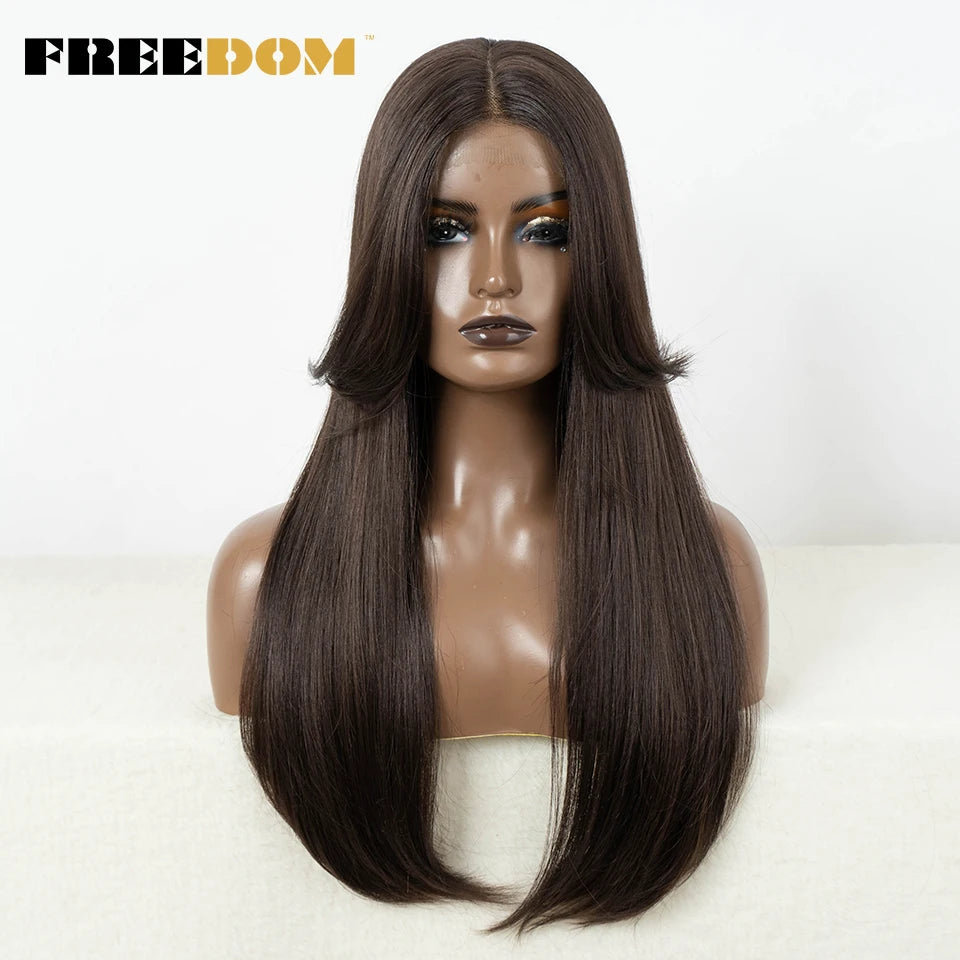 A straight lace front wig with bangs in an ombre honey blonde color displayed on a mannequin head.