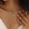 Rotating Cross Pendant Necklace with Rhinestone Detail