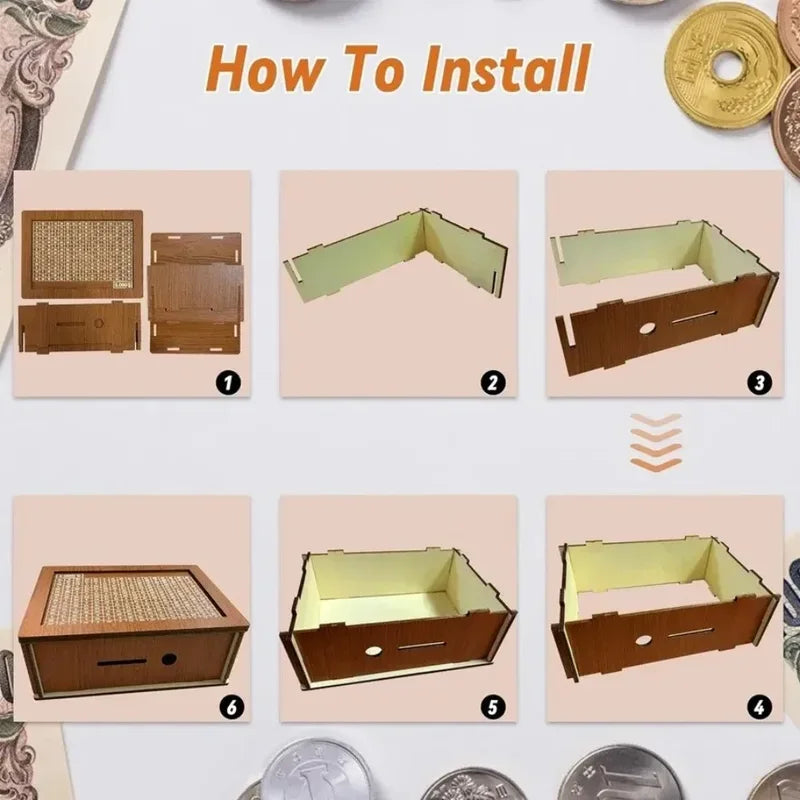 Retro Wooden Money Saving Box with Digital Counter