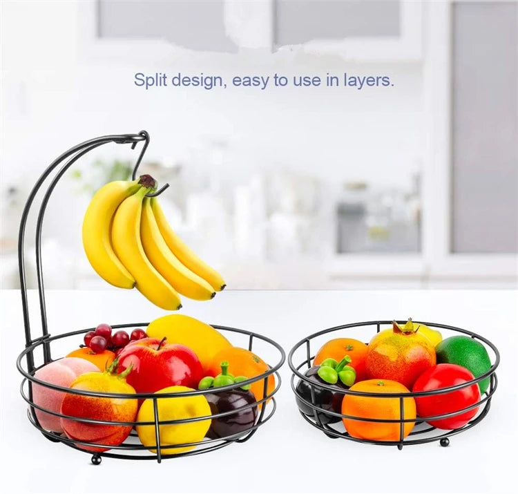 2-Tier Countertop Fruit Basket with Banana Hanger