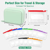 A set of 14 color-coded pill pouches in a clear organizer for travel and storage.