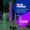 A solar-powered LED light fixture with a purple tube illuminating at dusk, featuring an AAA battery and a black mounting base