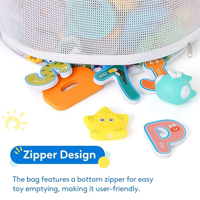 Large Mesh Bath and Toy Organizer with Adhesive Hooks